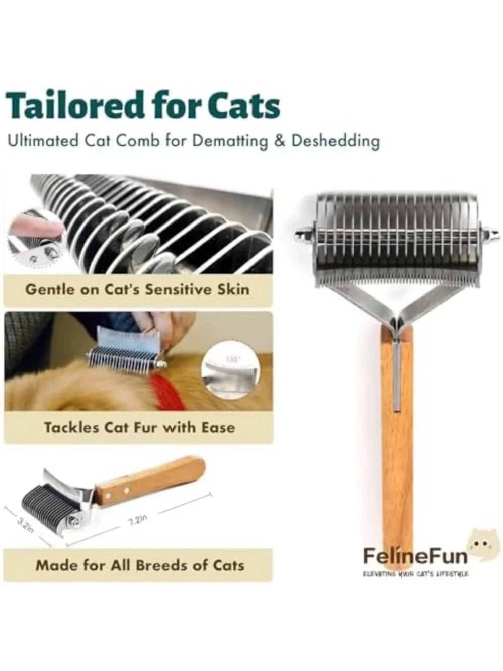 2-in-1 Cat Brush for Dematting & Deshedding, Undercoat Rake & Shedding Comb